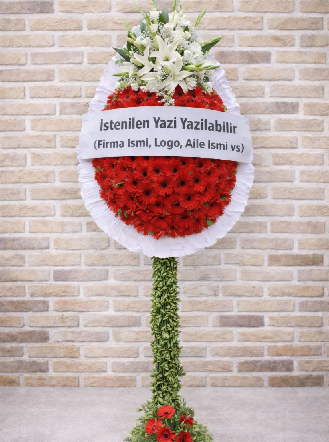 Kırmızı Beyaz Tek Katlı Çelenk